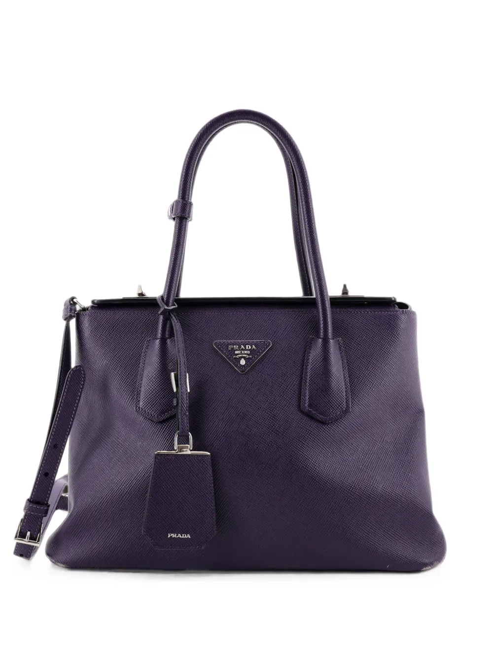 Prada Pre-Owned Borsa tote Turnlock Cuir Twin piccola in pelle Saffiano - Viola