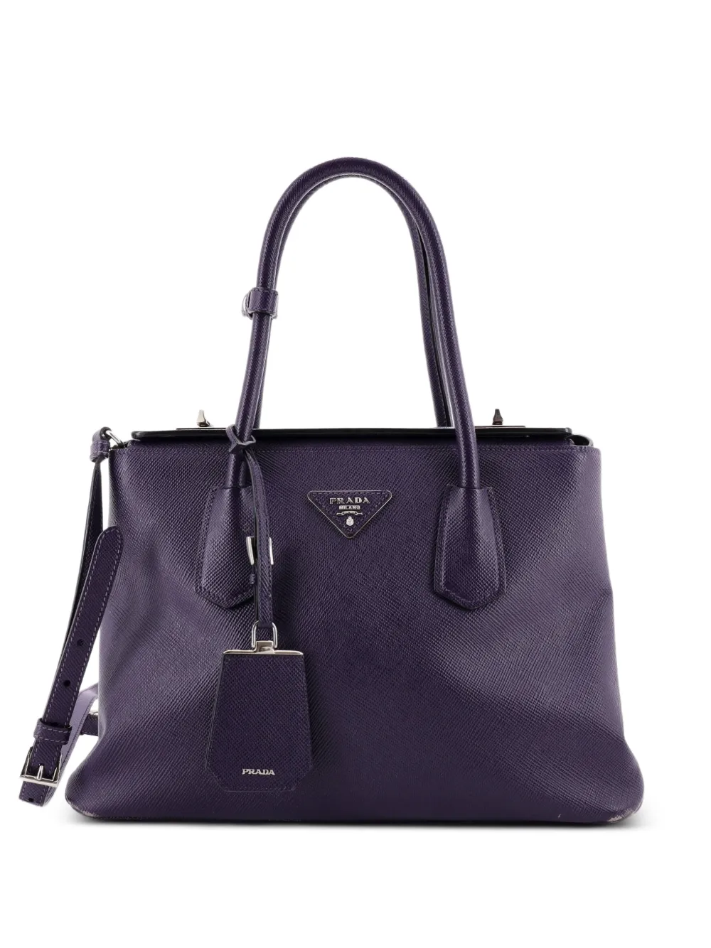 Prada Pre-Owned Borsa tote Turnlock Cuir Twin piccola in pelle Saffiano - Viola