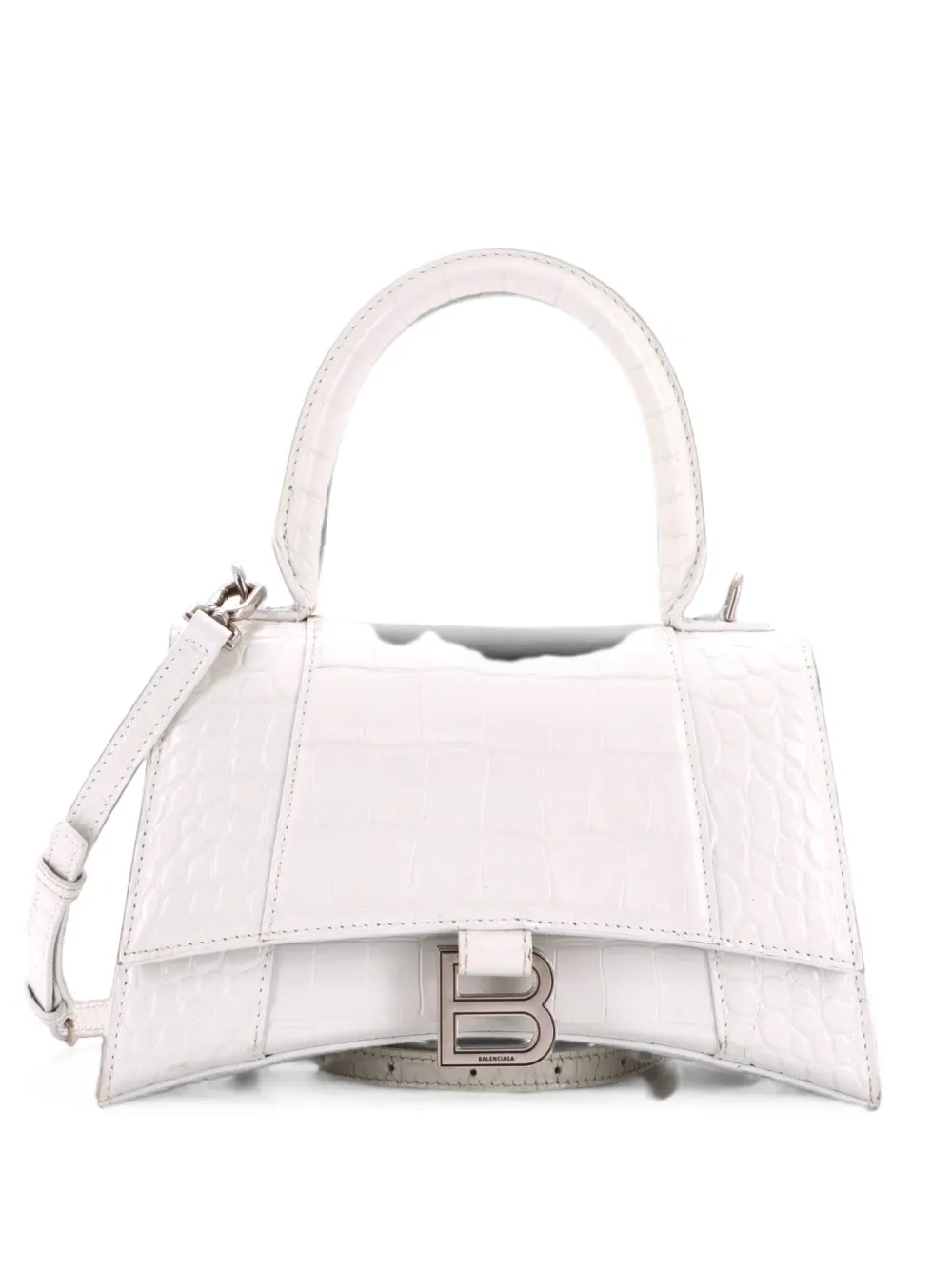 Balenciaga Pre-Owned Hourglass Top Handle Bag Crocodile Embossed Leather Small crossbody bag - Bianco