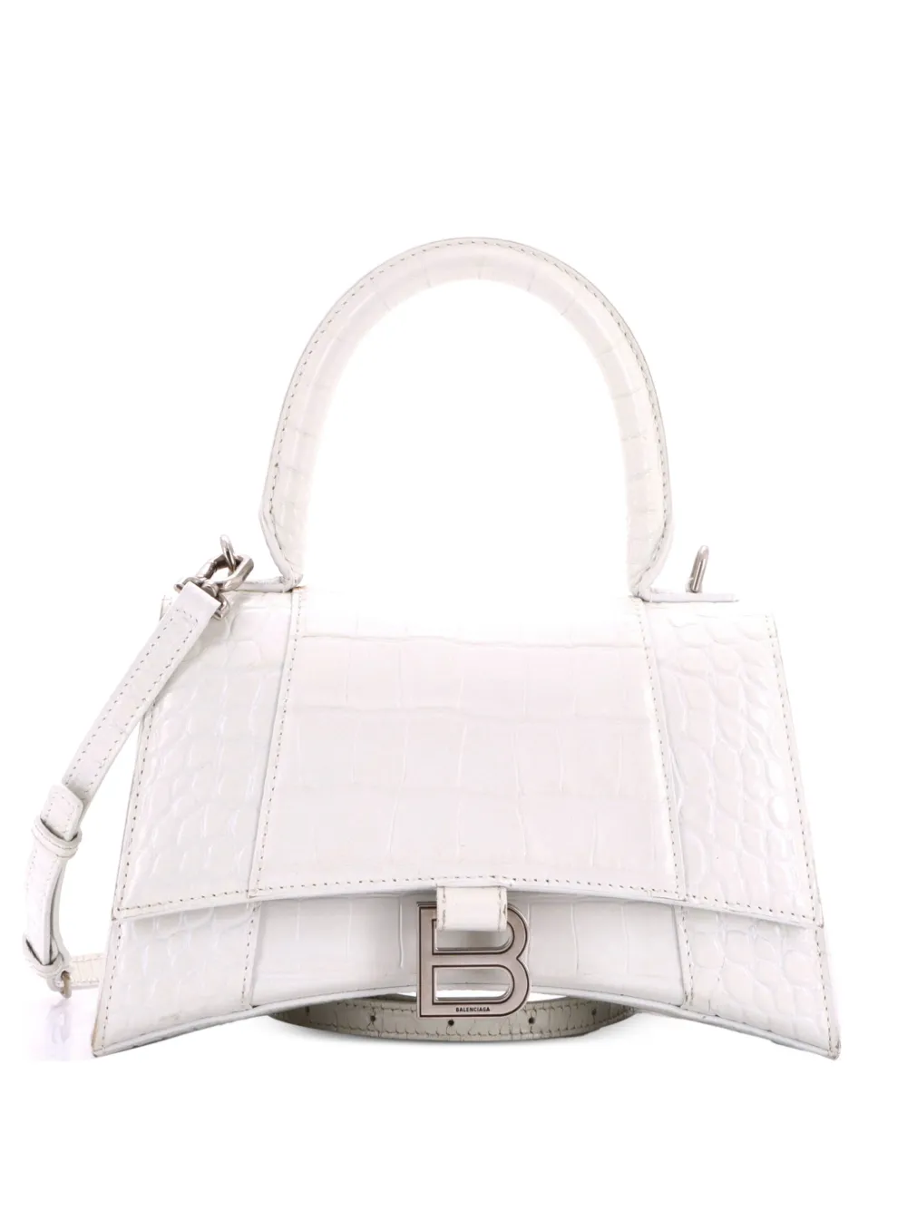 Balenciaga Pre-Owned Hourglass Top Handle Bag Crocodile Embossed Leather Small crossbody bag - Bianco