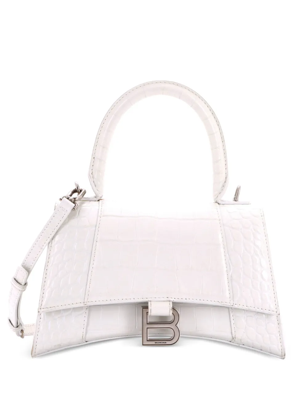 Balenciaga Pre-Owned Hourglass Top Handle Bag Crocodile Embossed Leather Small crossbody bag - Bianco