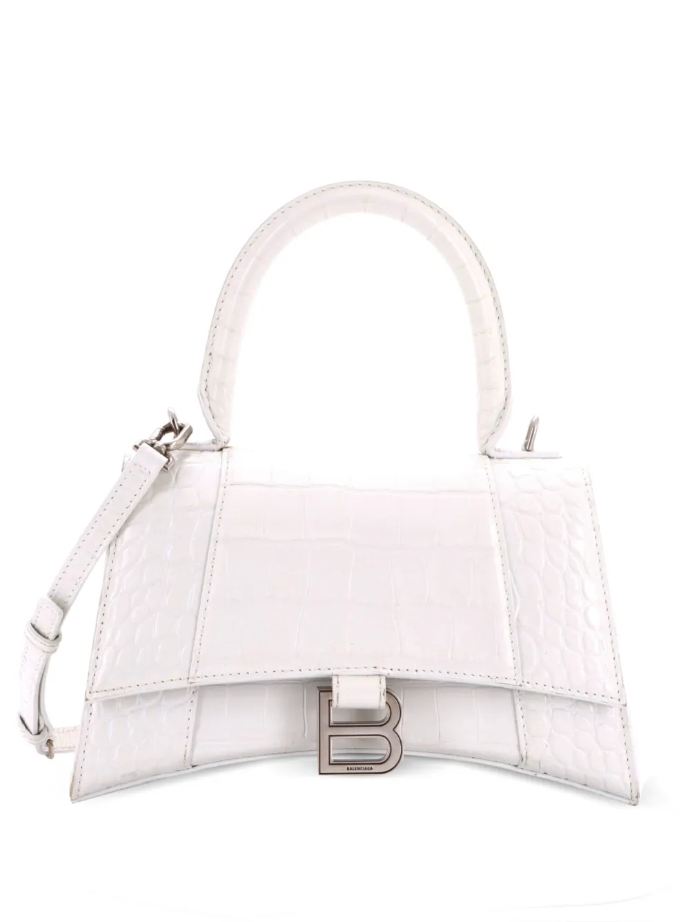 Balenciaga Pre-Owned Hourglass Top Handle Bag Crocodile Embossed Leather Small crossbody bag - Bianco