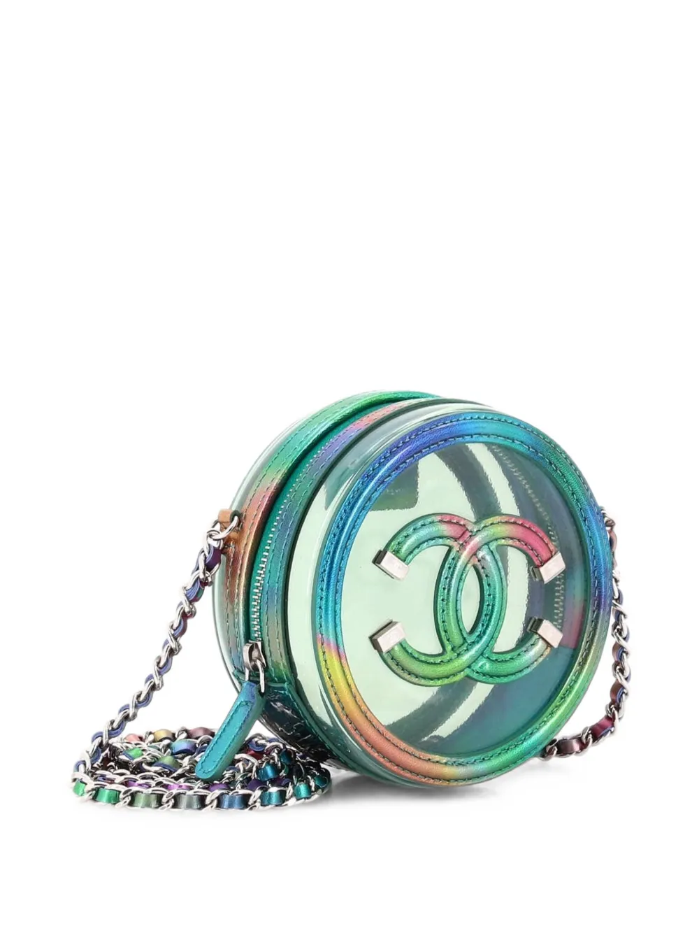 CHANEL Pre-Owned Filigree Round Clutch with Chain PVC with Lambskin Mini crossbody bag - Bianco