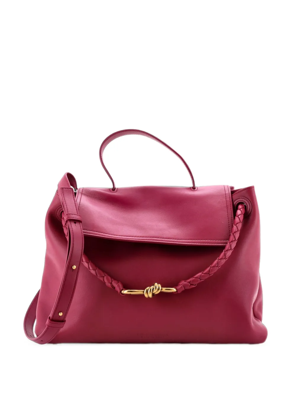 Pre-owned Bottega Veneta Ciao Ciao Top Handle Bag Leather With Intrecciato Detail Medium Satchel In Pink