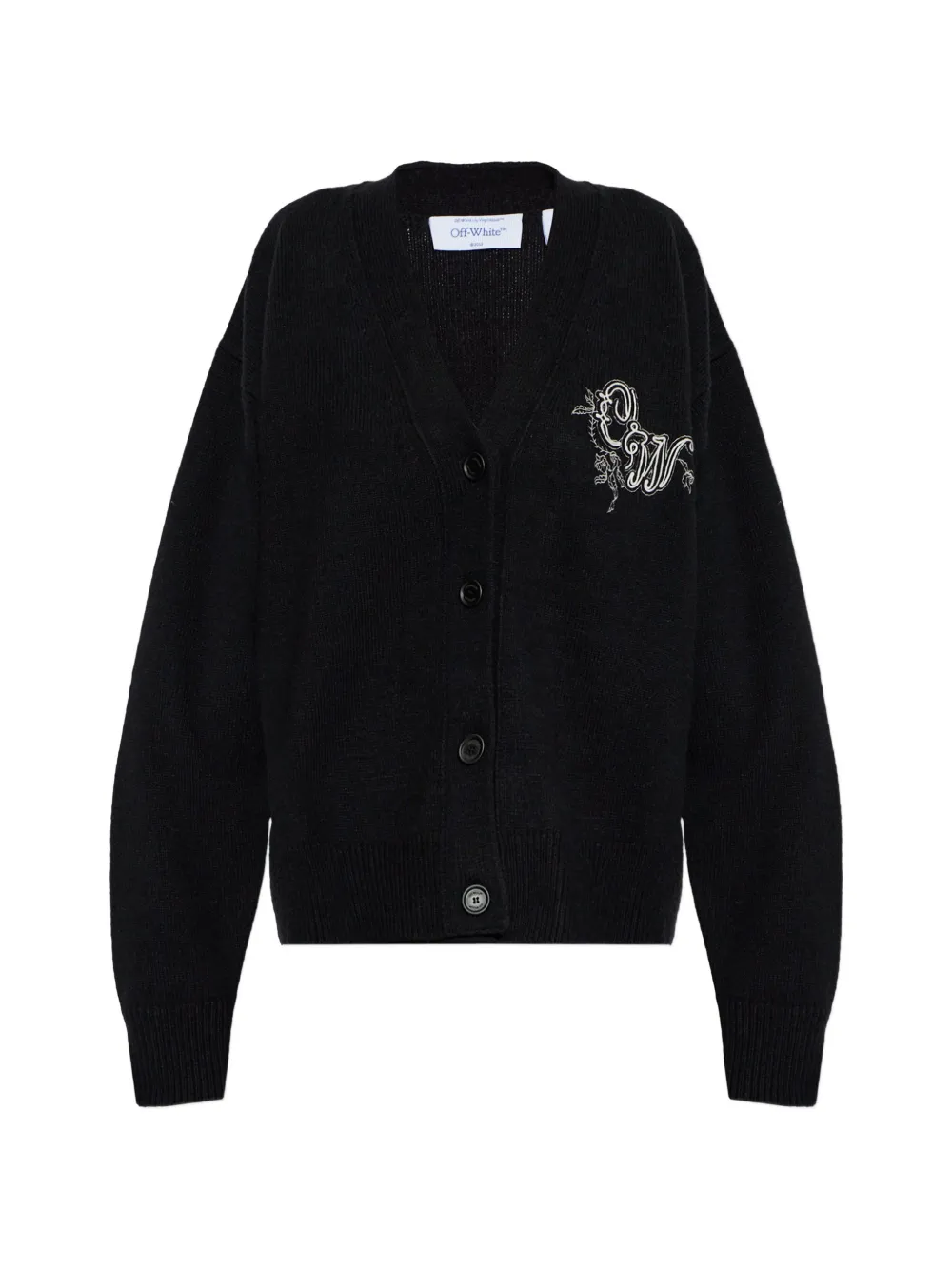 Off-White embroidered logo-patch cardigan - Black