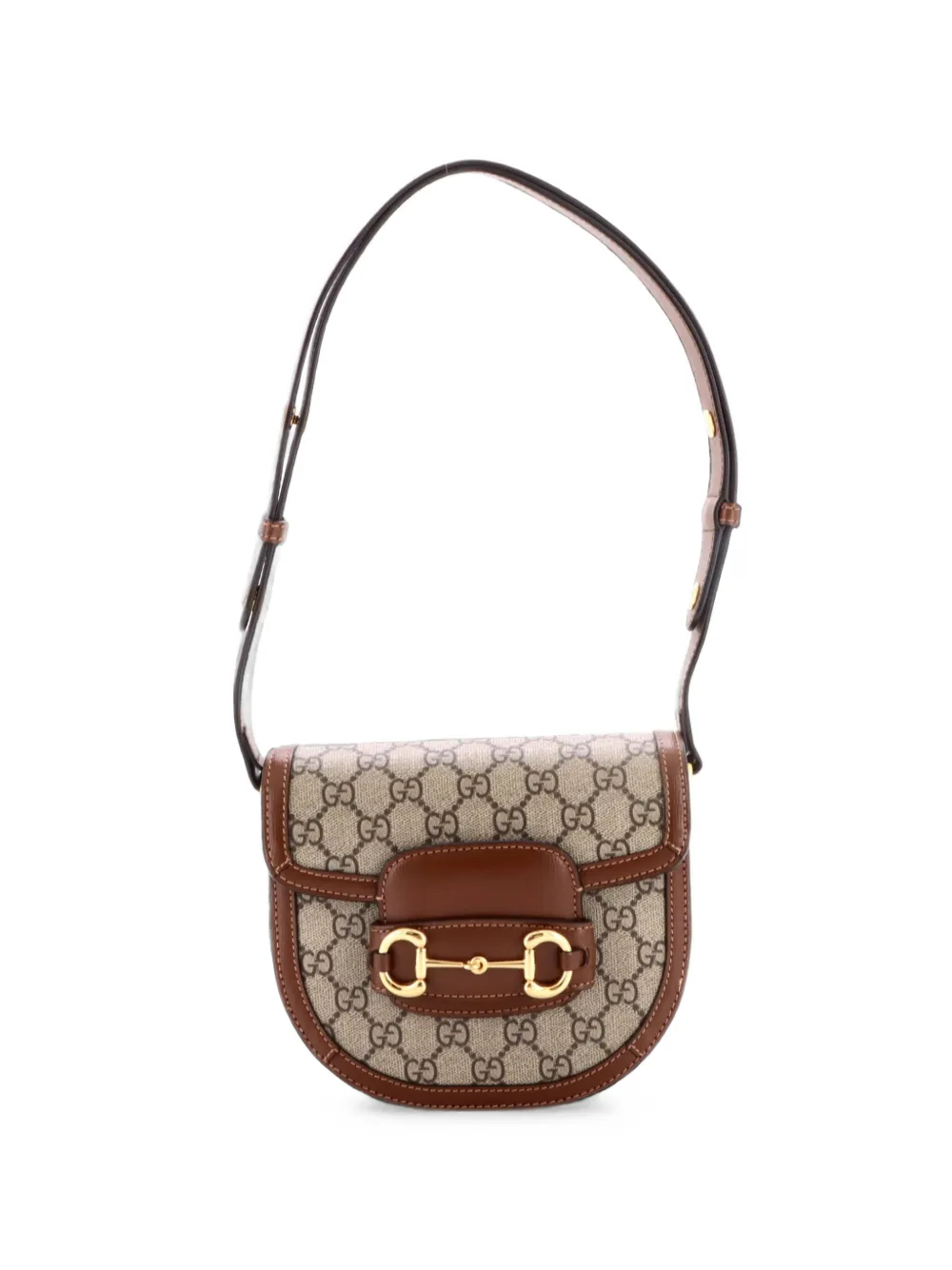 Gucci Pre-Owned Horsebit 1955 Rounded Shoulder Bag GG Coated Canvas and Leather Mini crossbody bag - Marrone