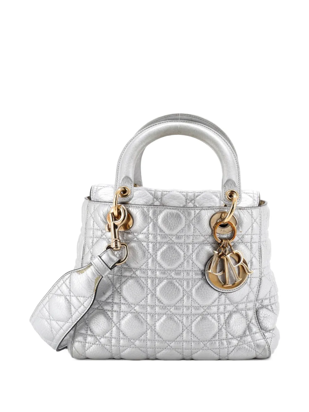 Christian Dior Pre-Owned Lady Dior Bag Cannage Quilt Grained Calfskin Medium satchel - Silver