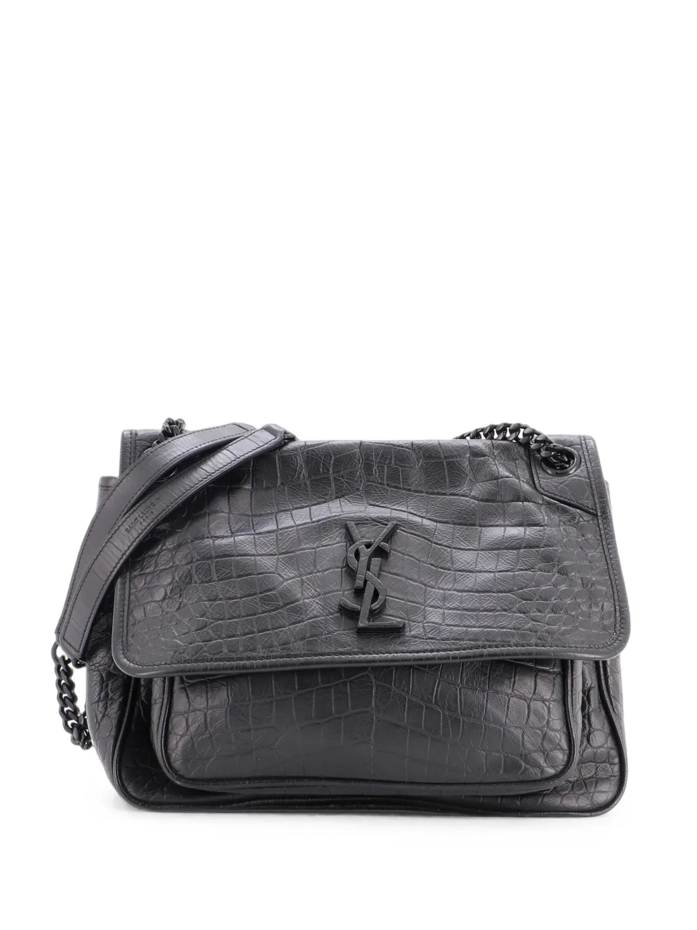 Saint Laurent Pre-Owned Niki Chain Flap Bag Crocodile Embossed Leather Medium shoulder bag - Schwarz