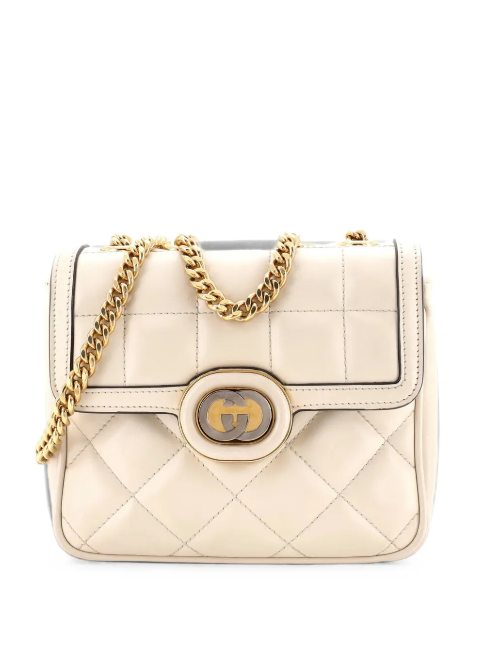 Gucci Pre-Owned Borsa a spalla Deco mini in pelle matelassè con battente e catena - Bianco