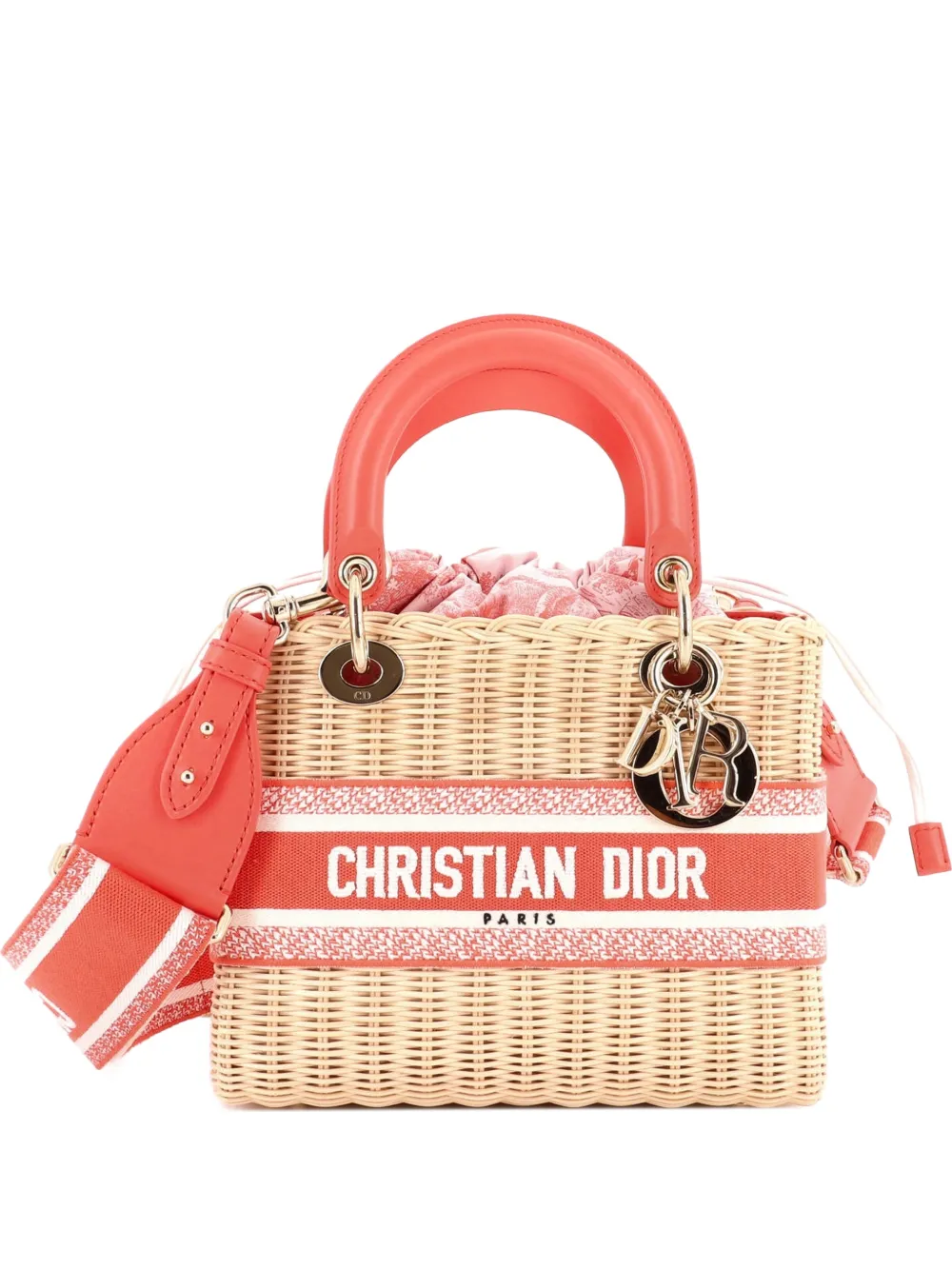 Christian Dior Pre-Owned Mittelgroße Lady Dior Satchel-Tasche aus Korbgeflecht und Toile de Jouy-Jacquard - Rosa