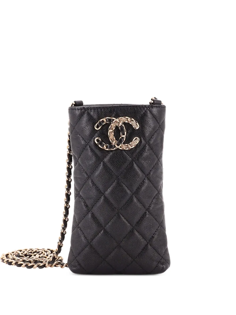 CHANEL Pre-Owned French New Wave Phone Holder Crossbody Bag Quilted Caviar clutch bag - Nero
