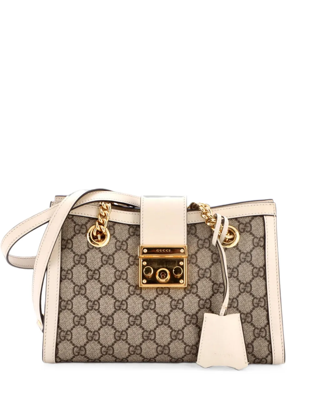 Gucci Pre-Owned Padlock Chain Tote GG Coated Canvas with Leather Small shoulder bag - Bianco