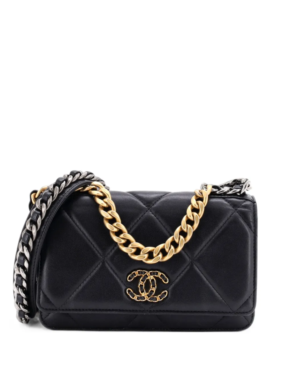 CHANEL Pre-Owned Borsa a tracolla 19 in pelle di capra trapuntata con catena - Nero