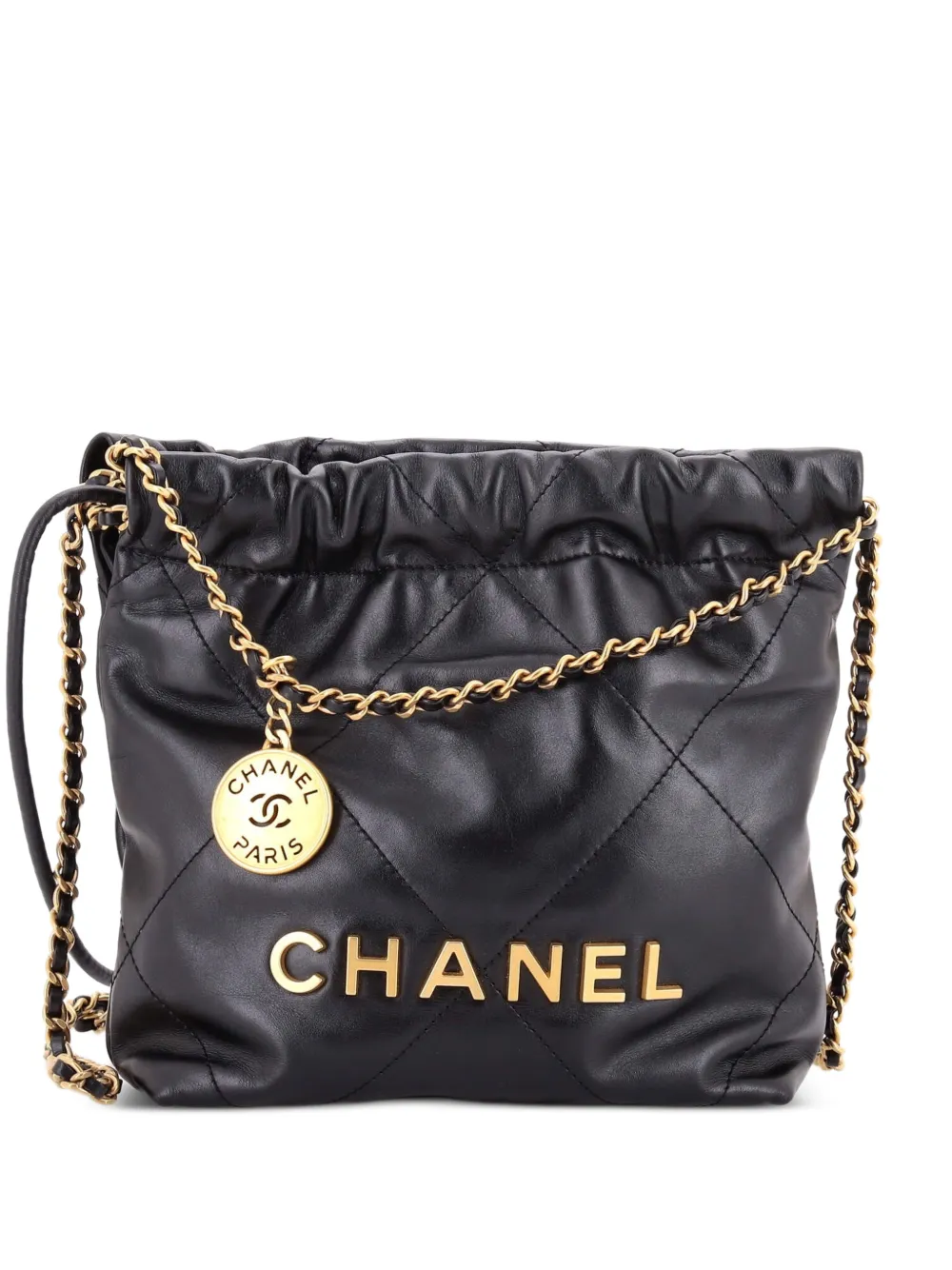 CHANEL Pre-Owned 22 Chain Hobo Quilted Calfskin Mini crossbody bag - Nero