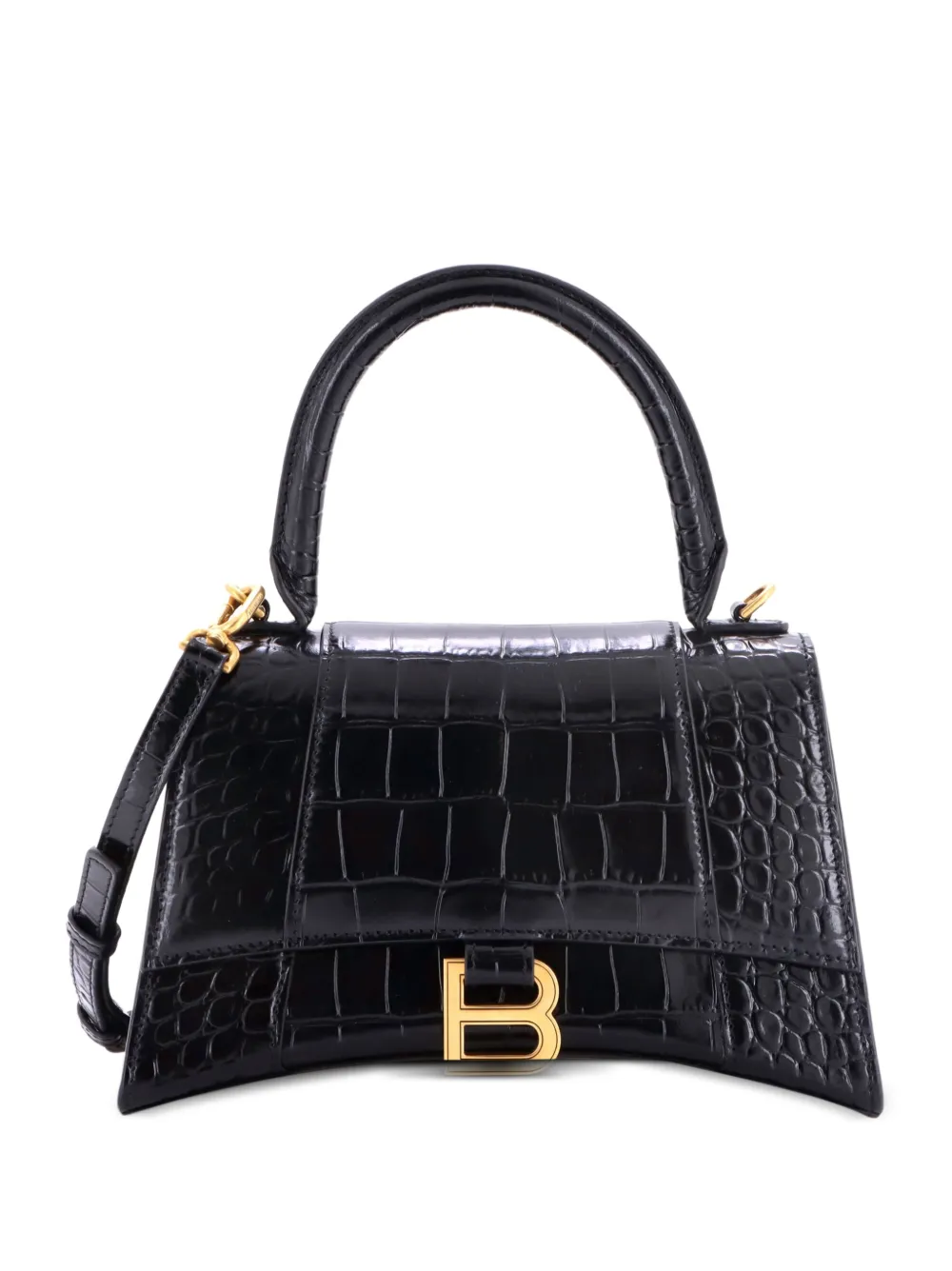 Balenciaga Pre-Owned Borsa a tracolla Hourglass piccola in pelle goffrata effetto coccodrillo con manico - Nero