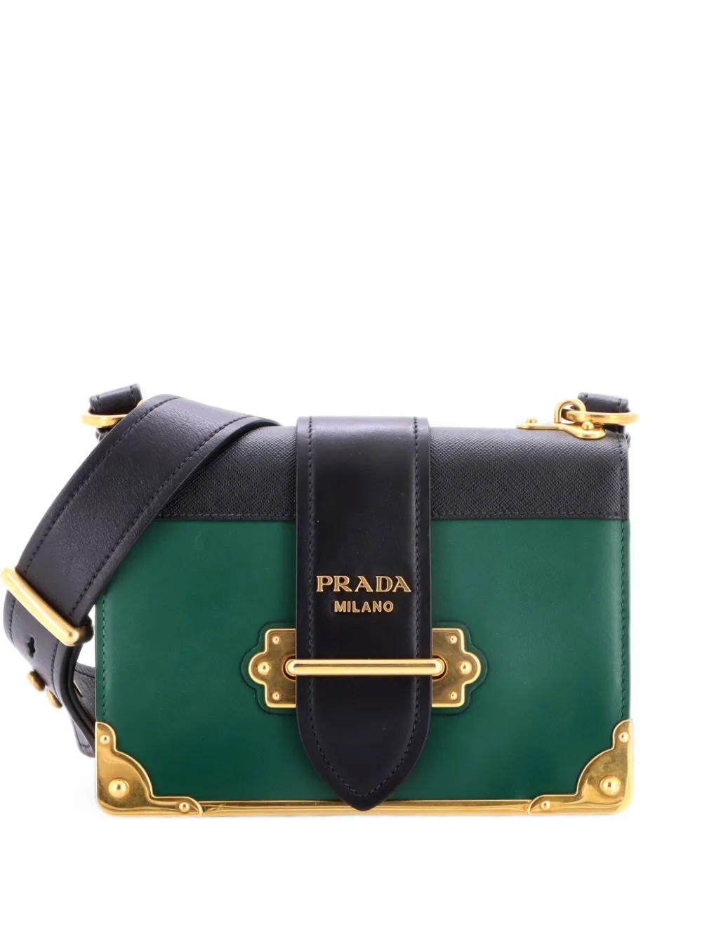 Prada Pre-Owned Borsa a tracolla piccola in pelle Cahier e pelle Saffiano - Verde