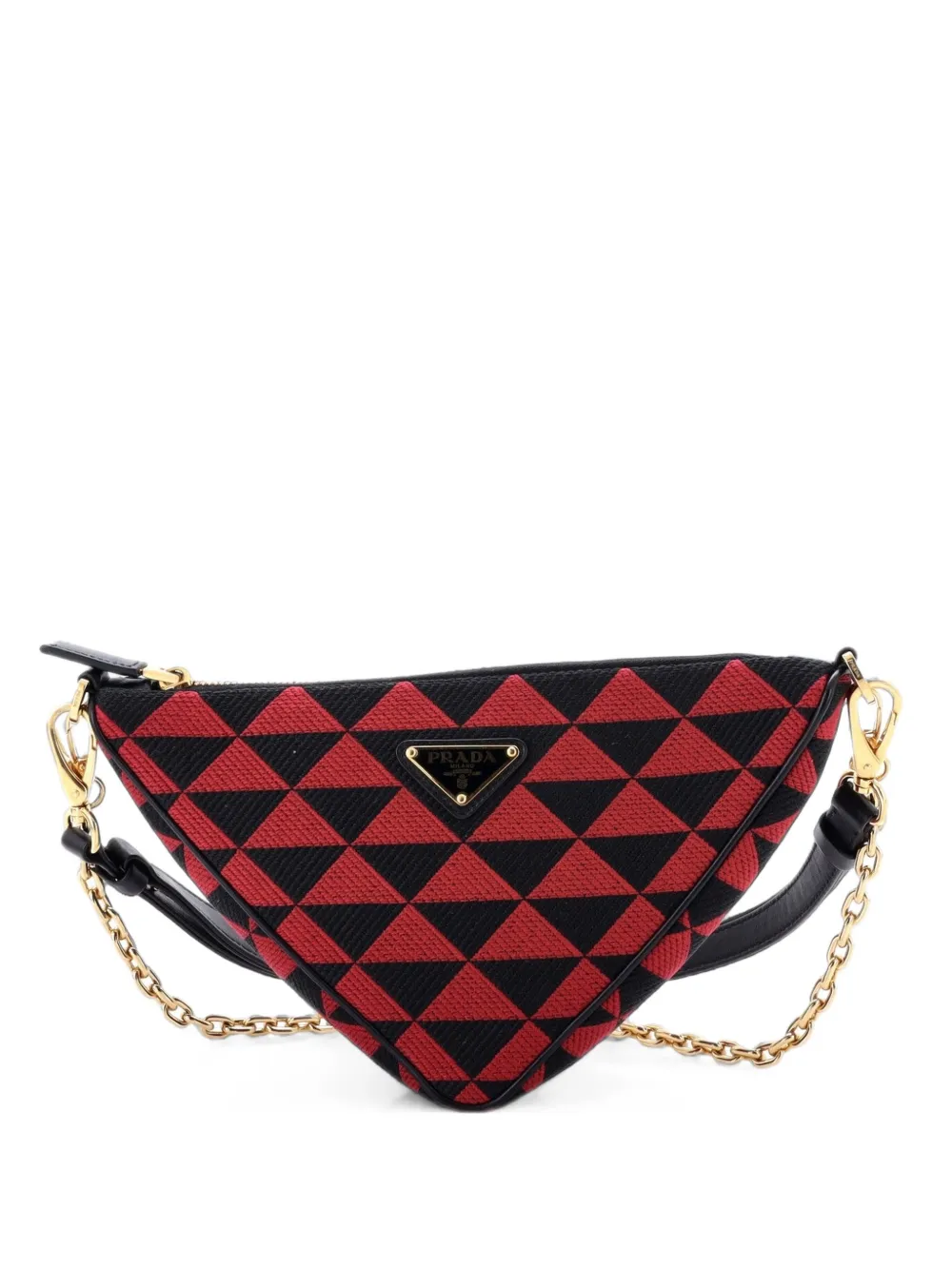 Prada Pre-Owned Symbole Triangle Bag Leather and Jacquard Mini shoulder bag - Rosso