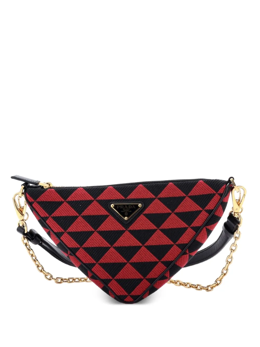 Prada Pre-Owned Symbole Triangle Bag Leather and Jacquard Mini shoulder bag - Rot