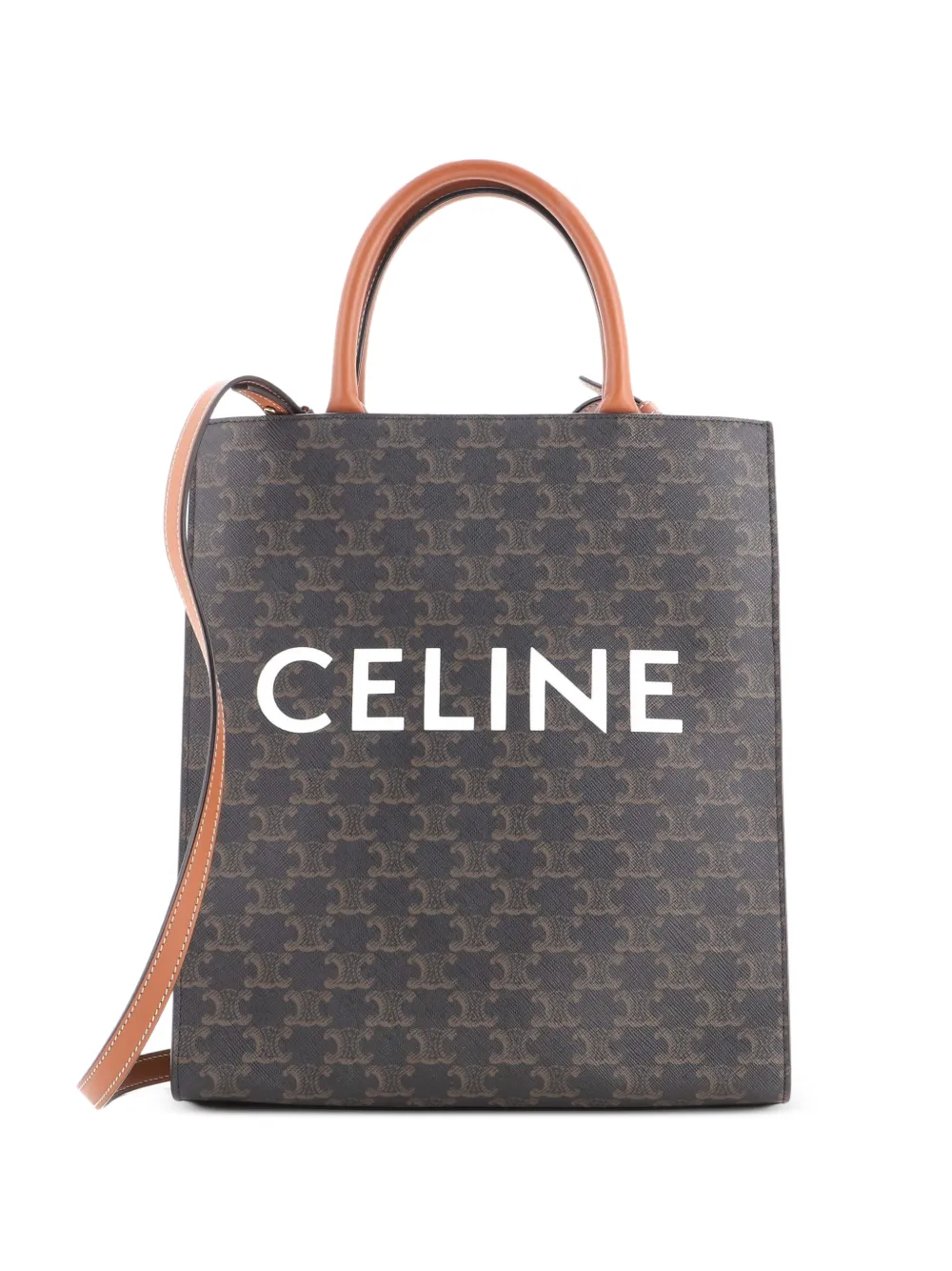 Celine Pre-Owned Borsa tote Vertical Cabas Triomphe piccola in tela cerata - Marrone