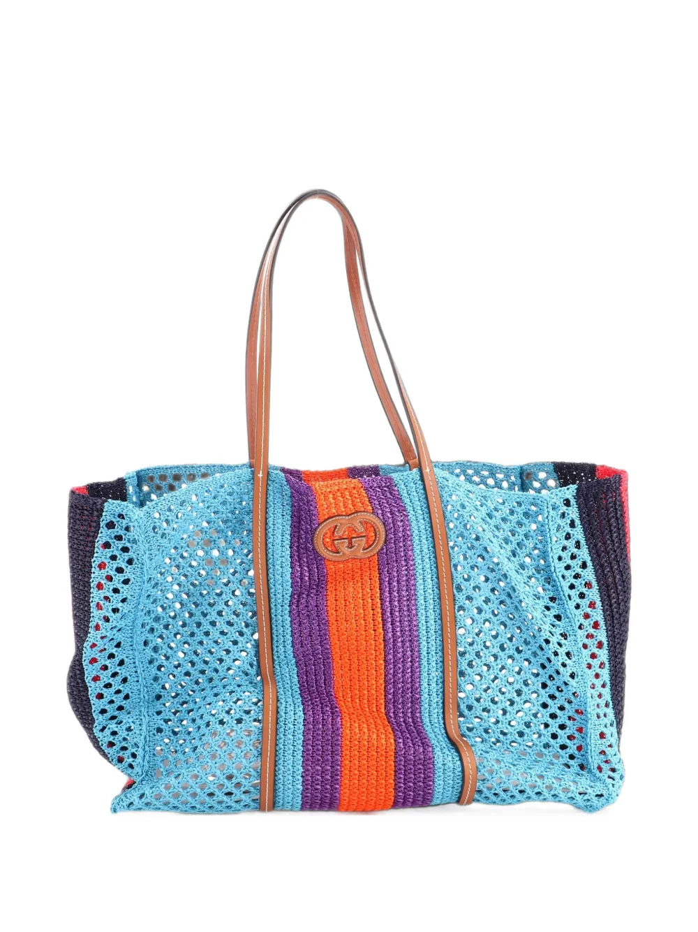 Gucci Pre-Owned Borsa tote GG media in rafia e pelle - Blu