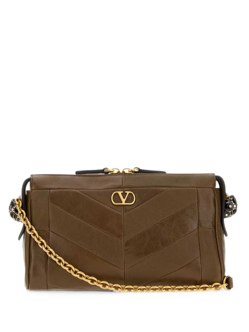 Valentino Garavani Panthea small shoulder bag in nappa leather with a chevron pattern - Marrone