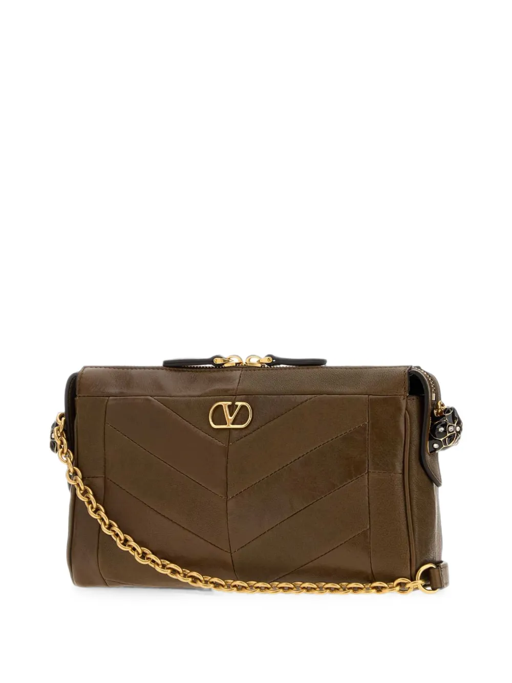 Valentino Garavani Panthea kleine schoudertas van nappaleer met chevron patroon Bruin