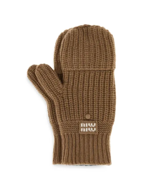 Miu Miu ribbed-knit logo-patch gloves