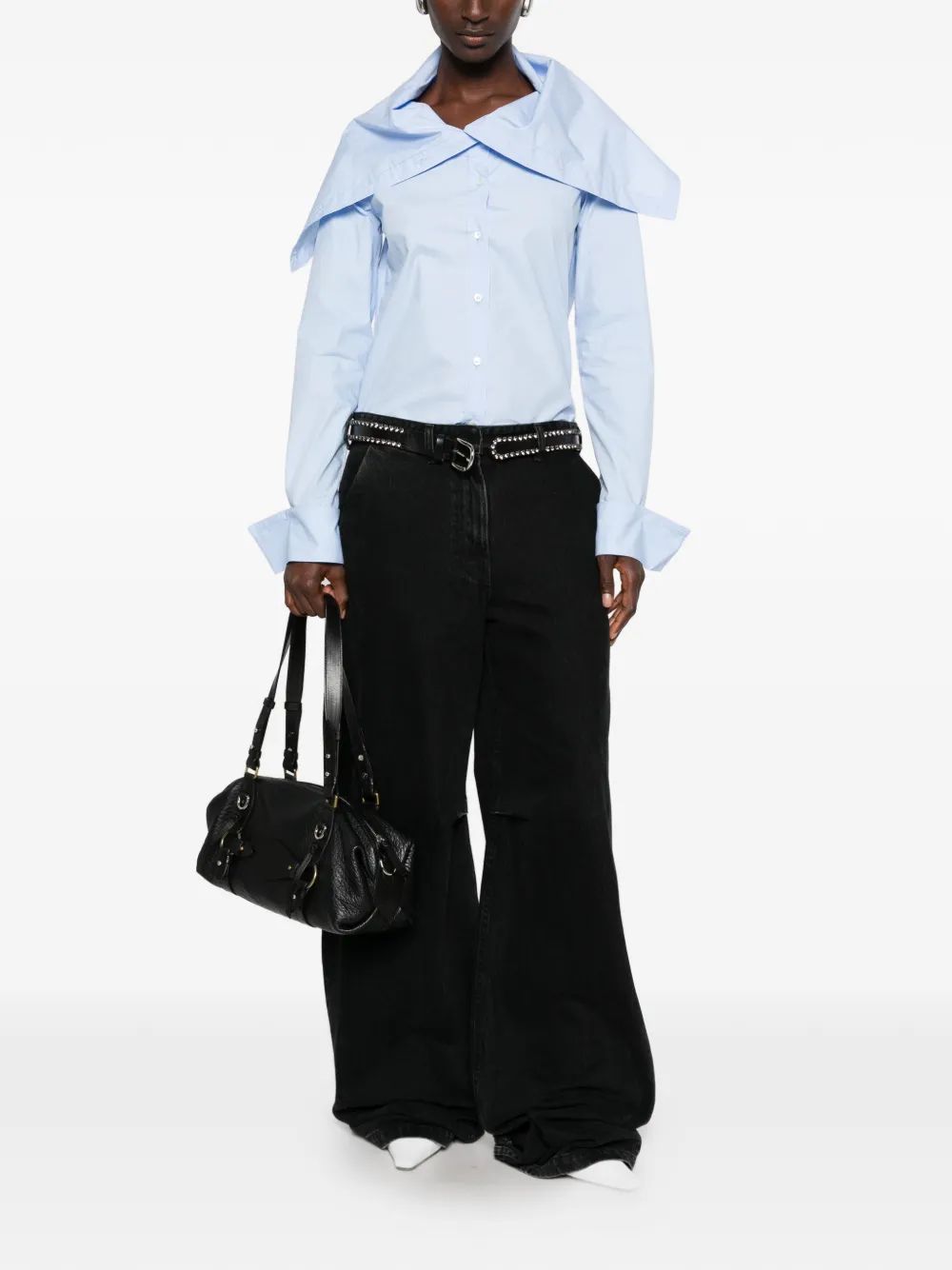 7 For All Mankind Off-shoulder popeline blouse Blauw