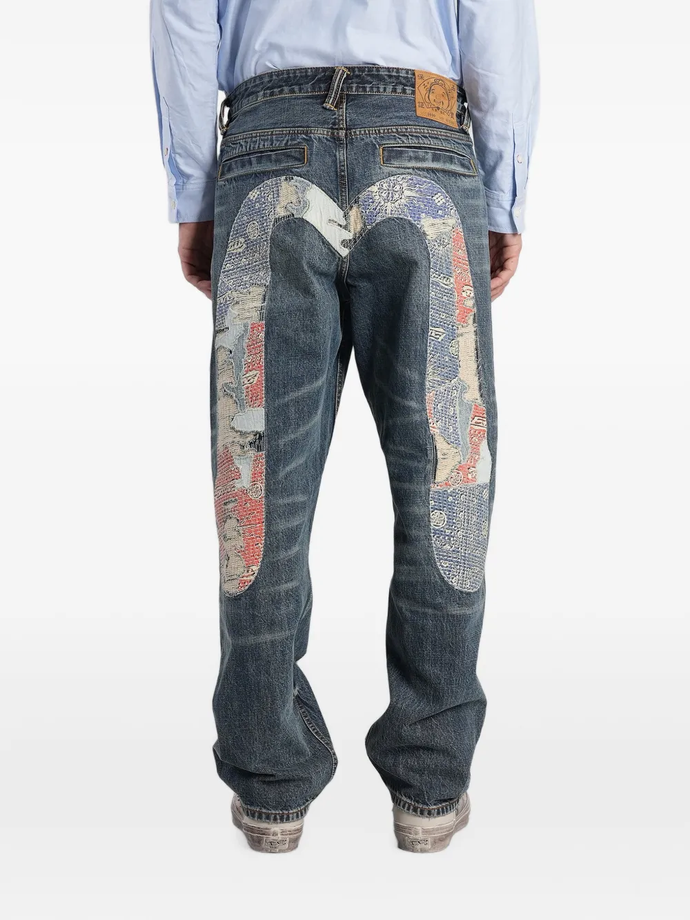 EVISU distressed patchwork jeans Blauw