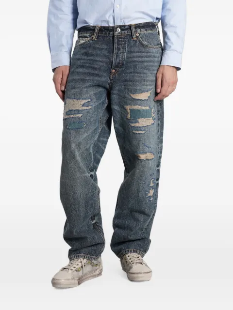 EVISU distressed patchwork jeans
