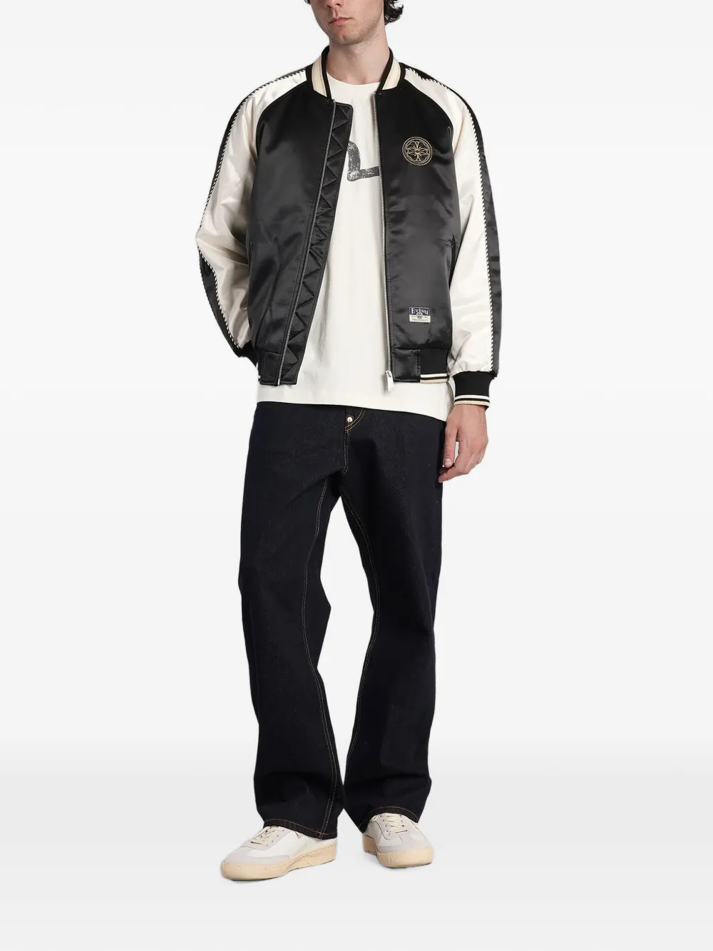 EVISU dragon-embroidered satin jacket Zwart