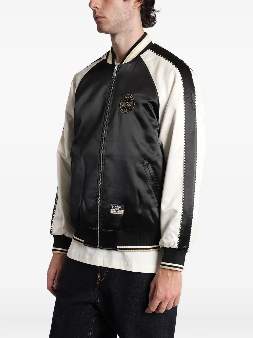 EVISU dragon-embroidered satin jacket Zwart