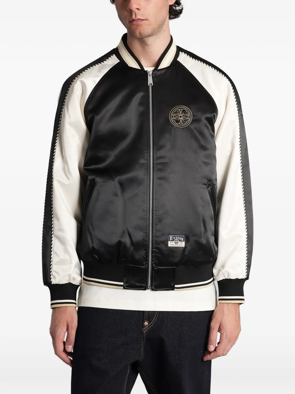 EVISU dragon-embroidered satin jacket - Nero