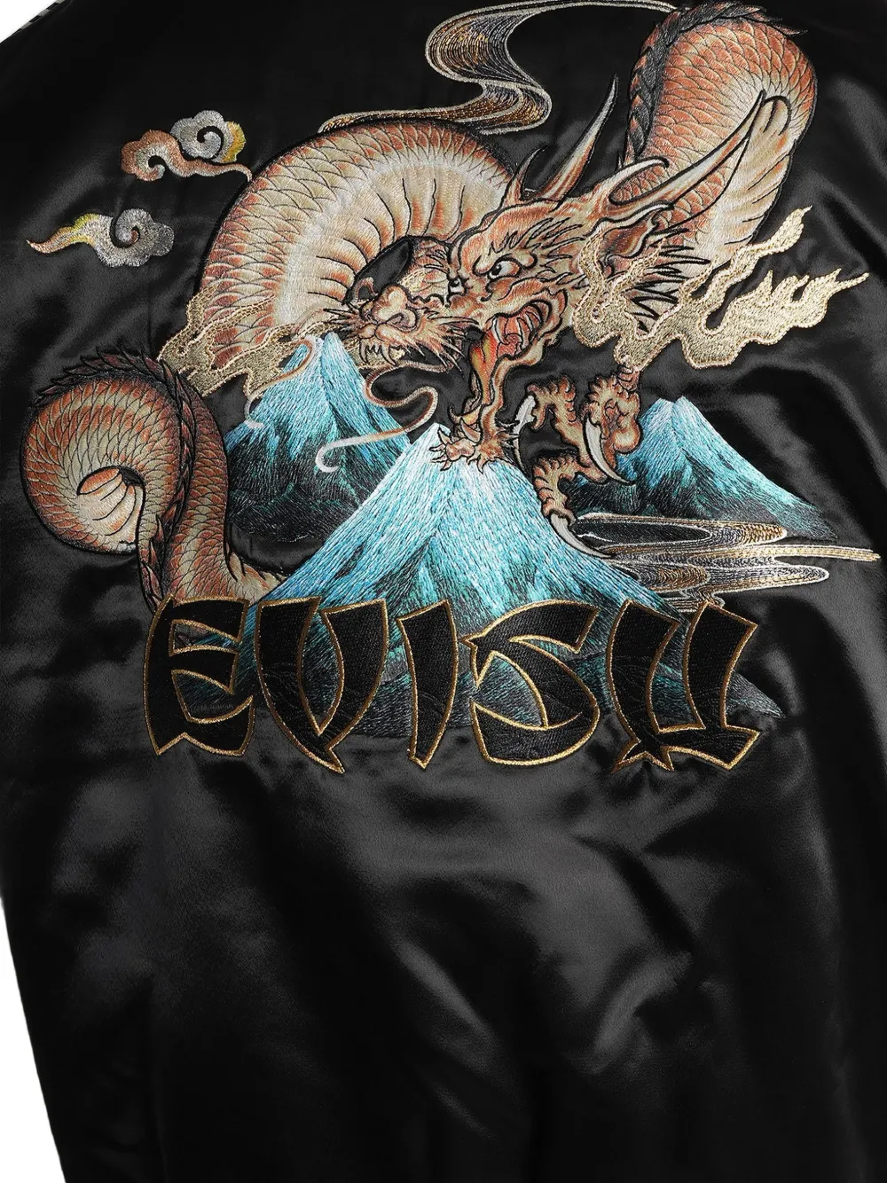 EVISU dragon-embroidered satin jacket Zwart