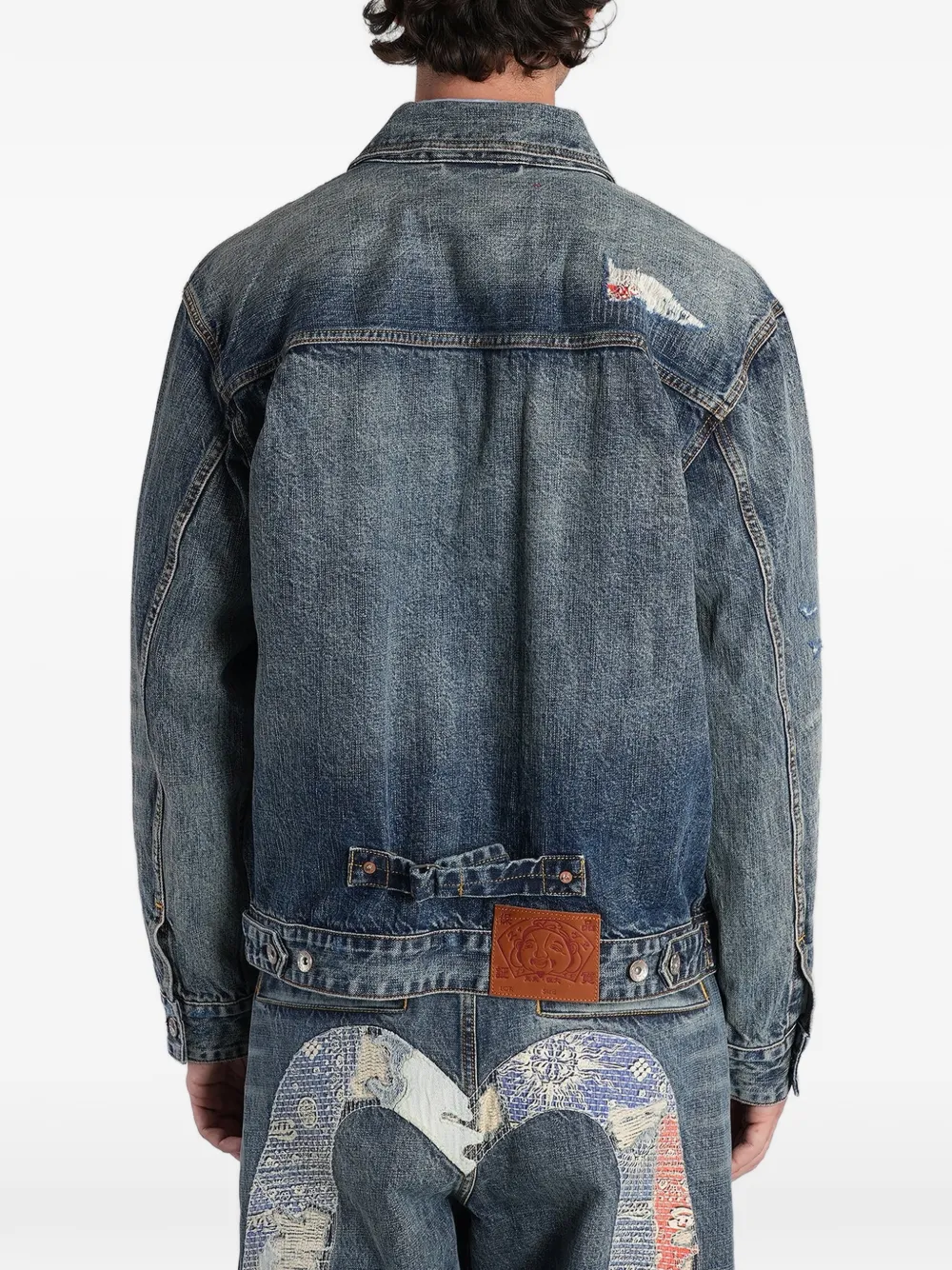 EVISU patchwork Seagull denim jacket Blauw