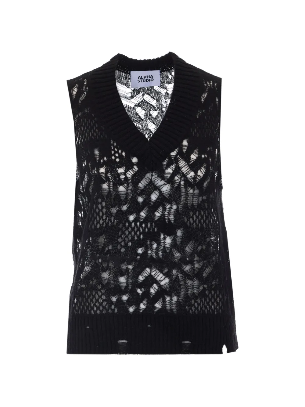 Alpha Studio Distressed-effect Knitted Vest In Black