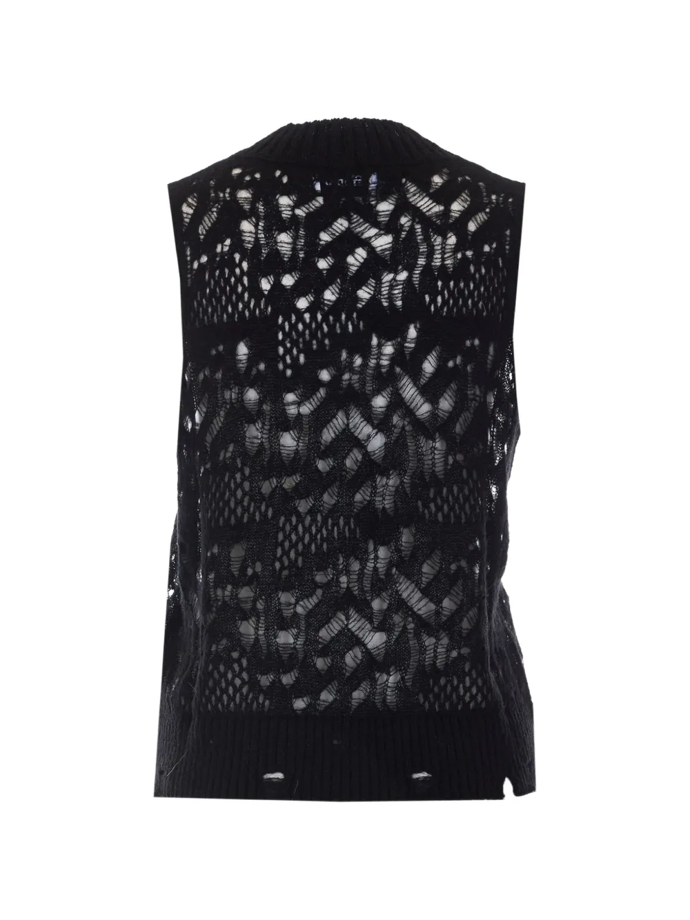 Alpha Studio Distressed-effect Knitted Vest In Black