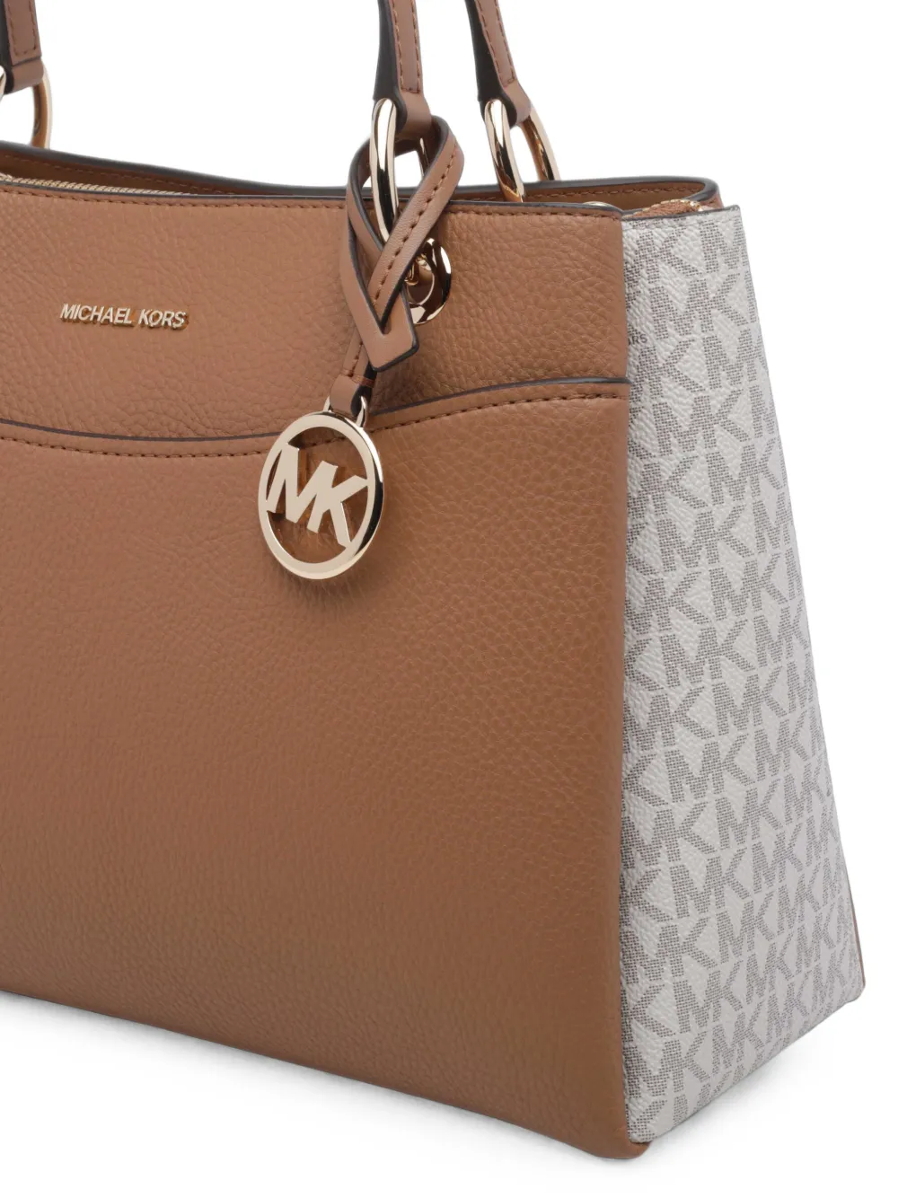 Michael Kors Leren schoudertas met korrelstructuur en logo-print Bruin
