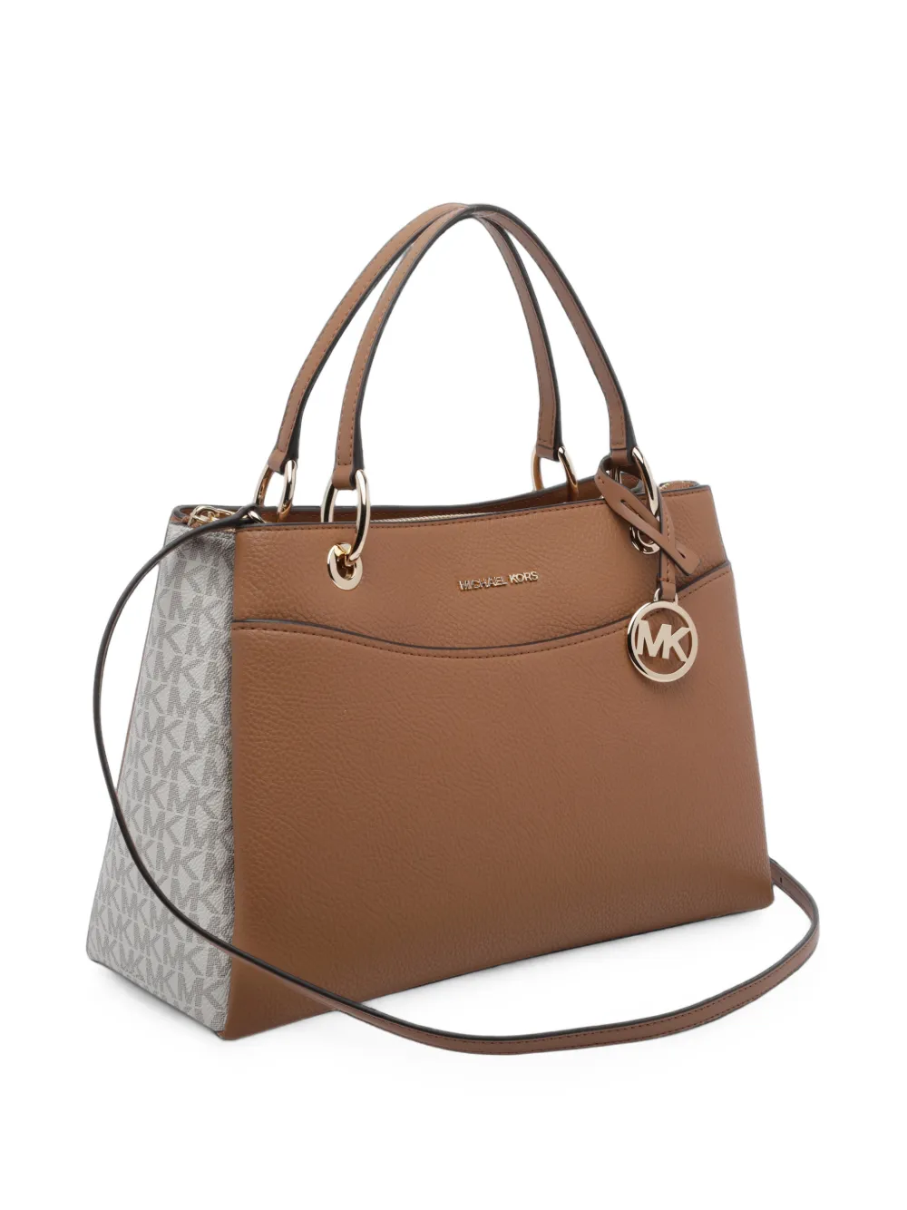 Michael Kors Leren schoudertas met korrelstructuur en logo-print Bruin