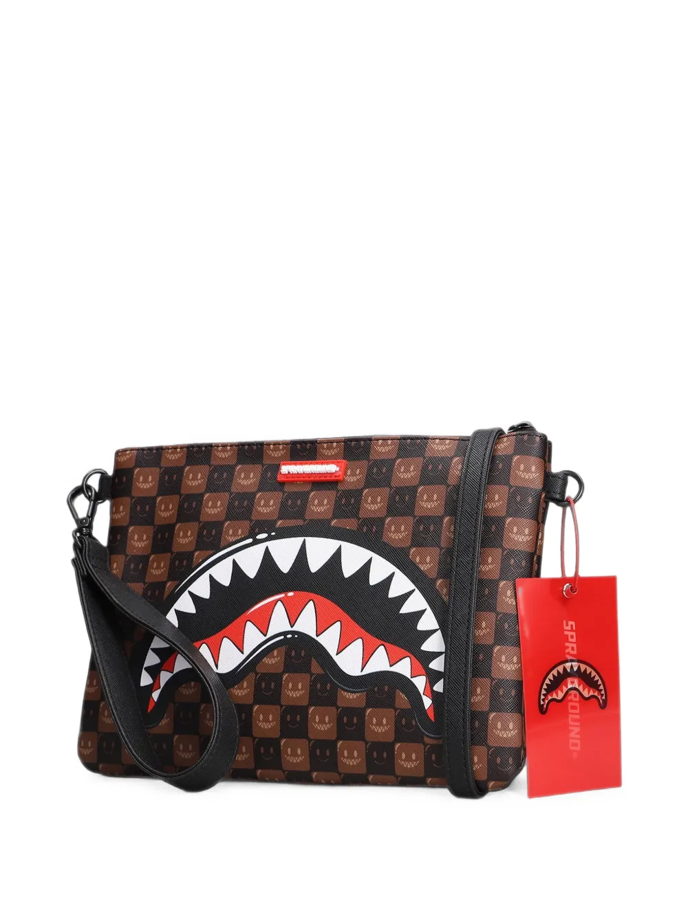 Sprayground Sharks In Paris Wtf Bubble Brown geruite clutch Bruin