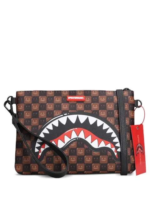 Sprayground Sharks In Paris Wtf Bubble Brown Check clutch bags