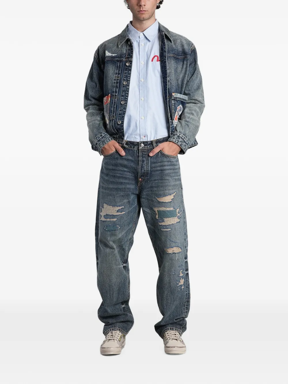EVISU Seagull overhemd met button-downkraag en geborduurd logo Blauw
