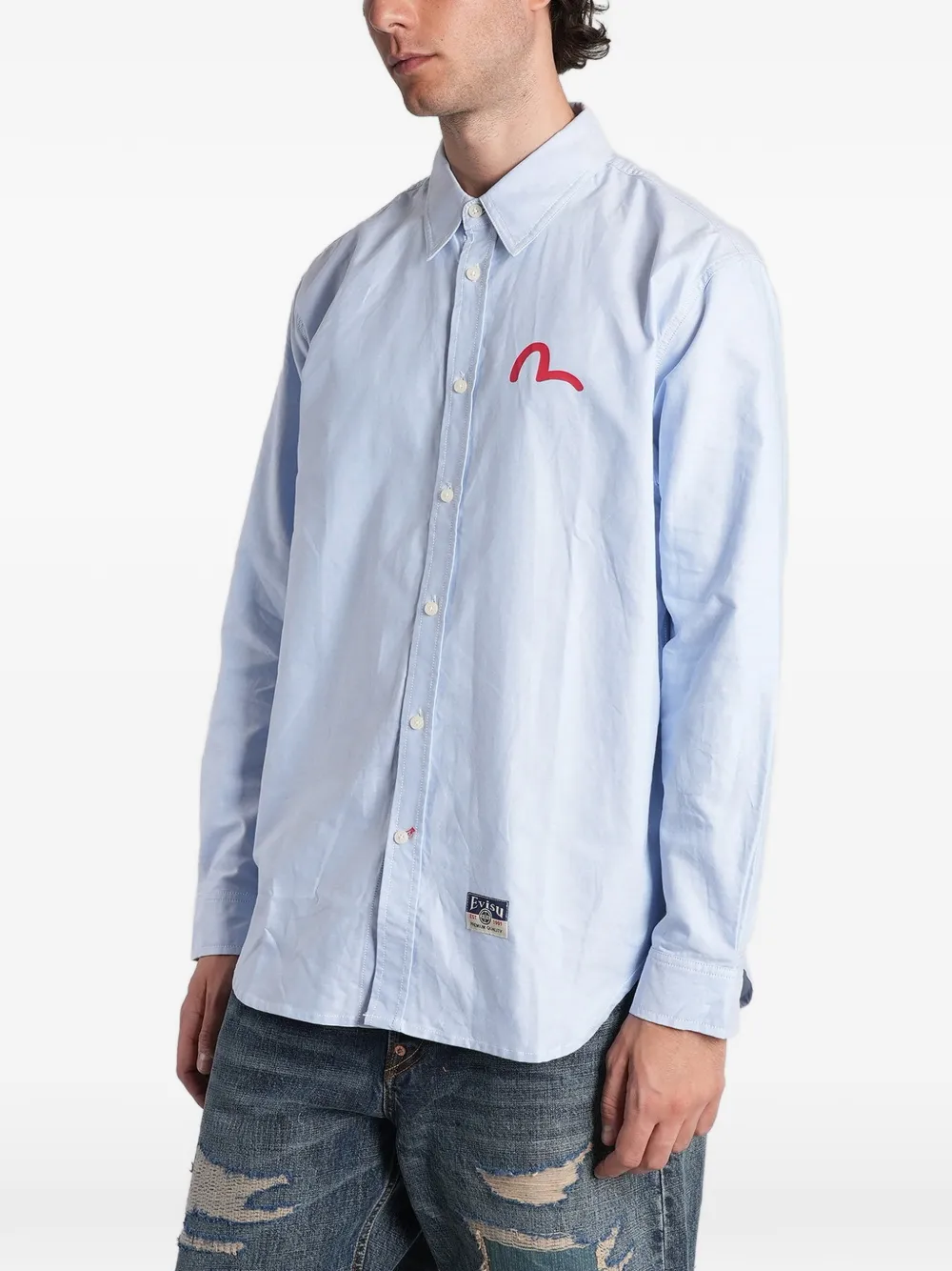 EVISU Seagull overhemd met button-downkraag en geborduurd logo Blauw