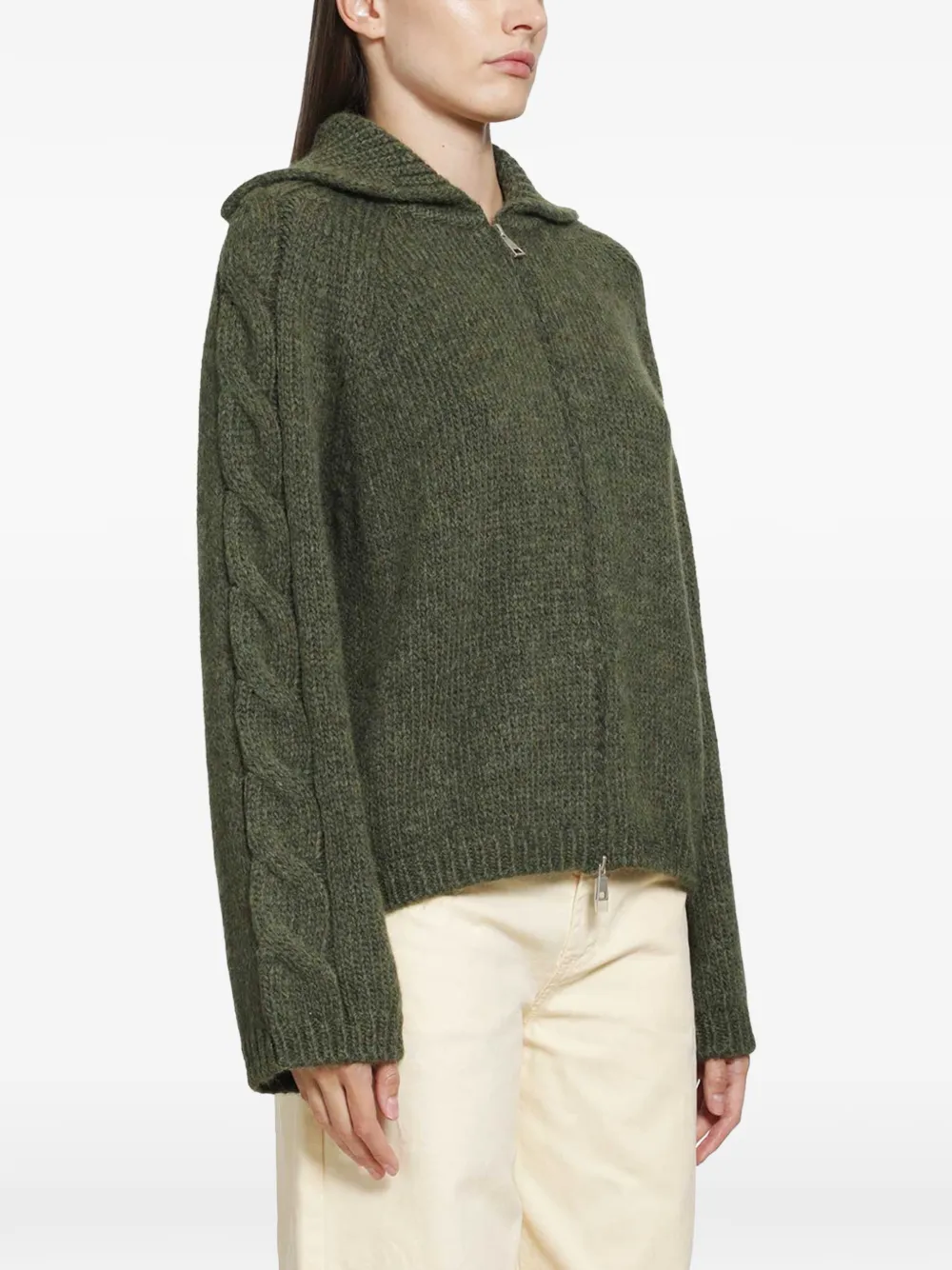 Moncler Cable-knit Zip-up Cardigan In Green