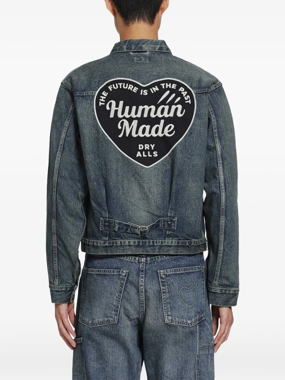 Human Made Geplooid denim jack met logo-patch Blauw