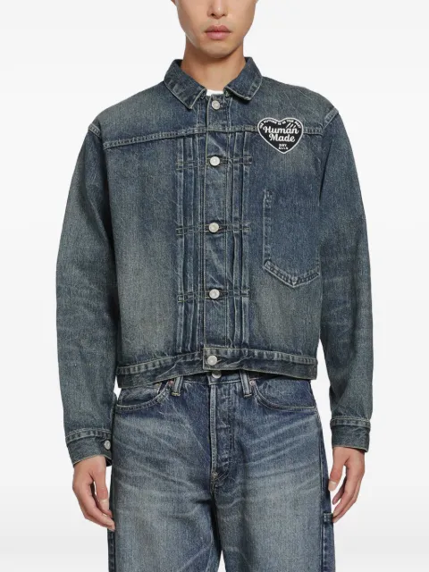 Human Made logo-patch pleated denim jacket