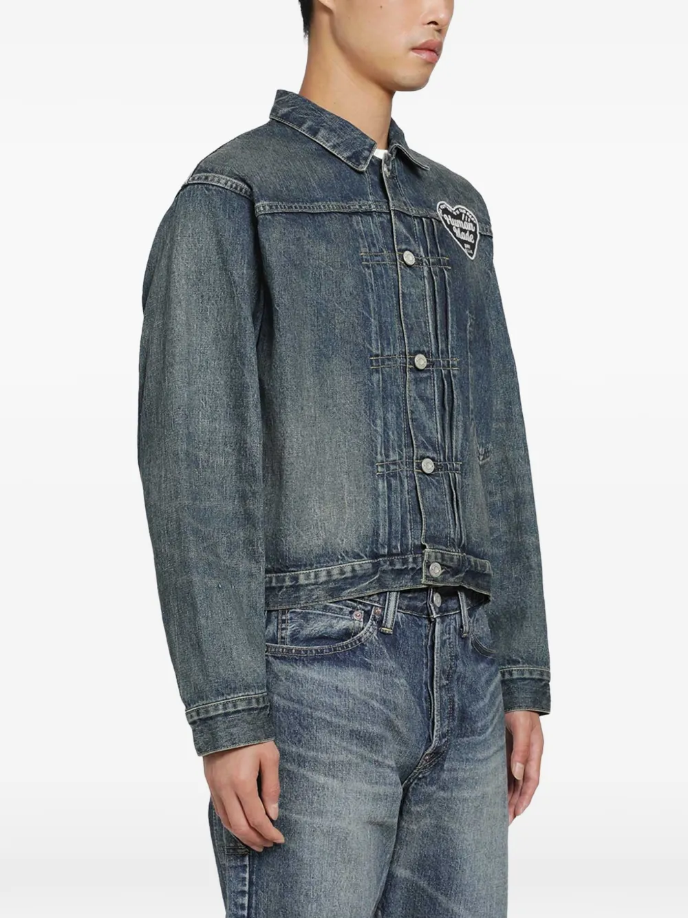 Human Made Geplooid denim jack met logo-patch Blauw
