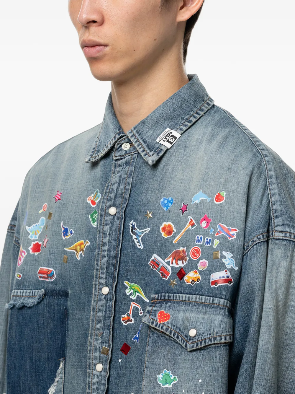 Maison MIHARA YASUHIRO Denim overhemd met print Blauw