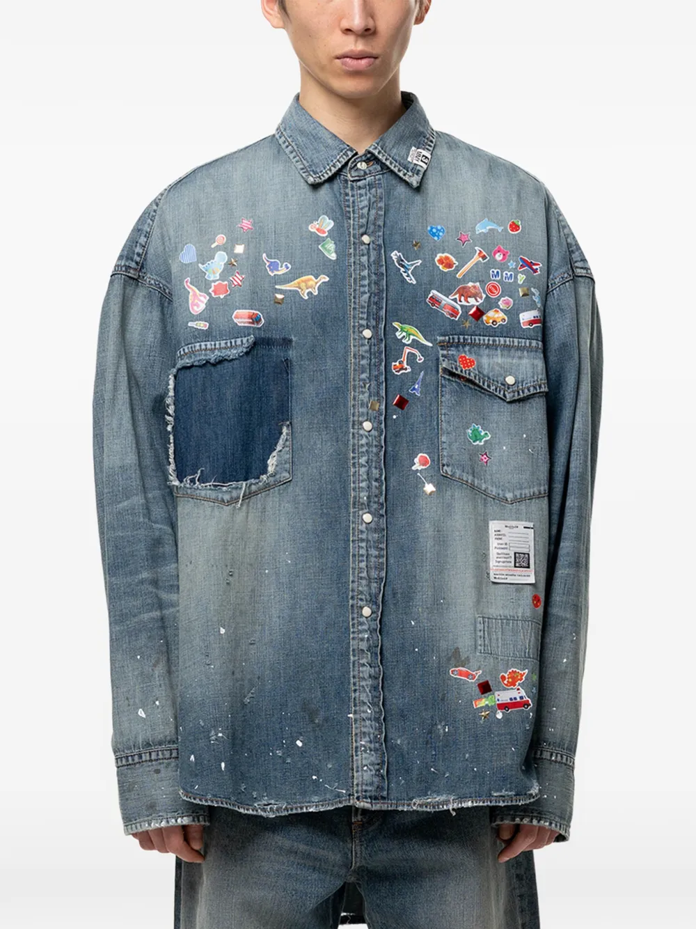 Maison MIHARA YASUHIRO kids sticker printed denim shirt - Bleu