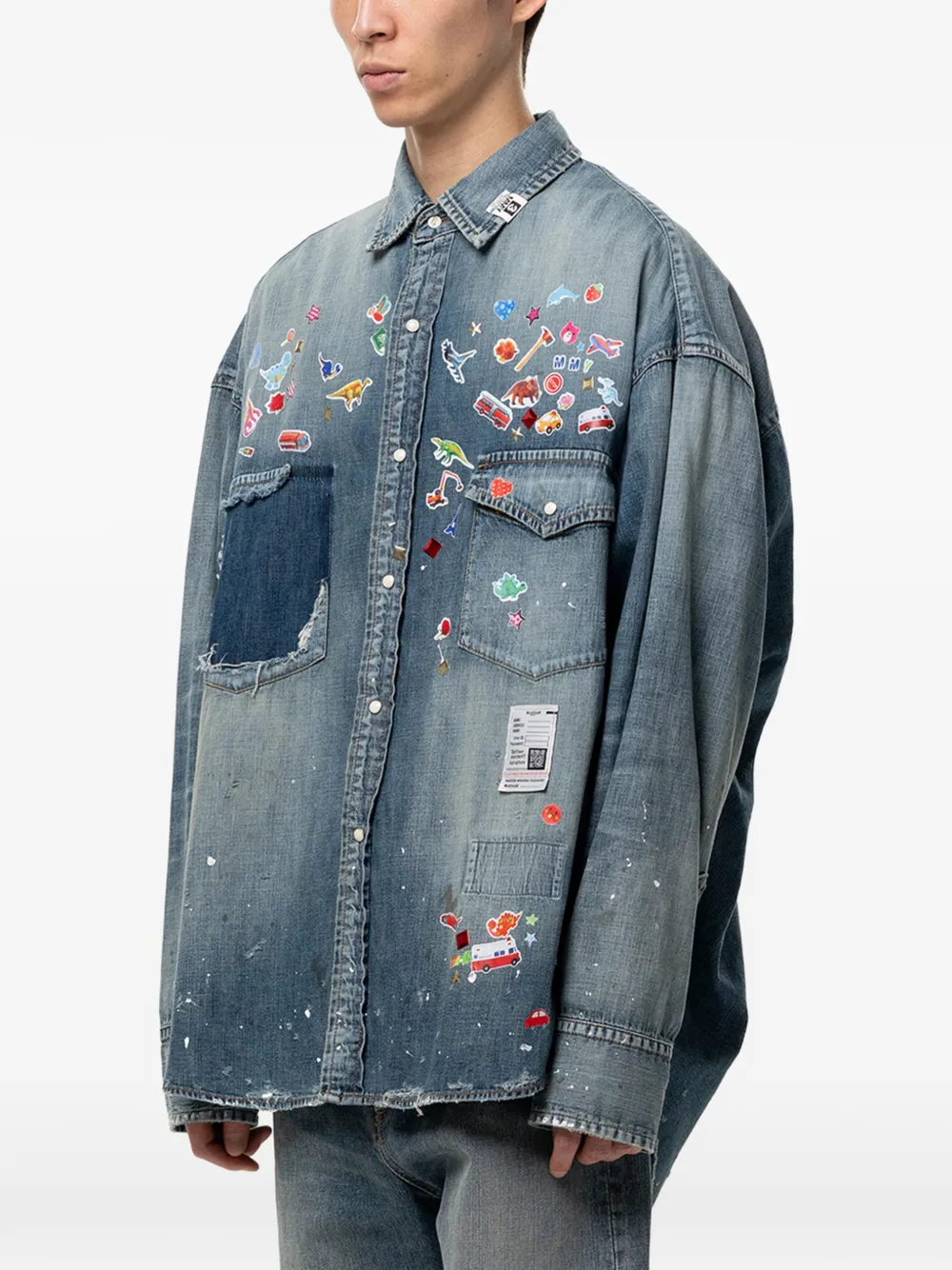 Maison MIHARA YASUHIRO Denim overhemd met print Blauw